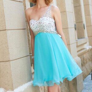 Dress Tells A-Line/Princess Chiffon One-Shoulder Beading Mini Dress Prom Size 12